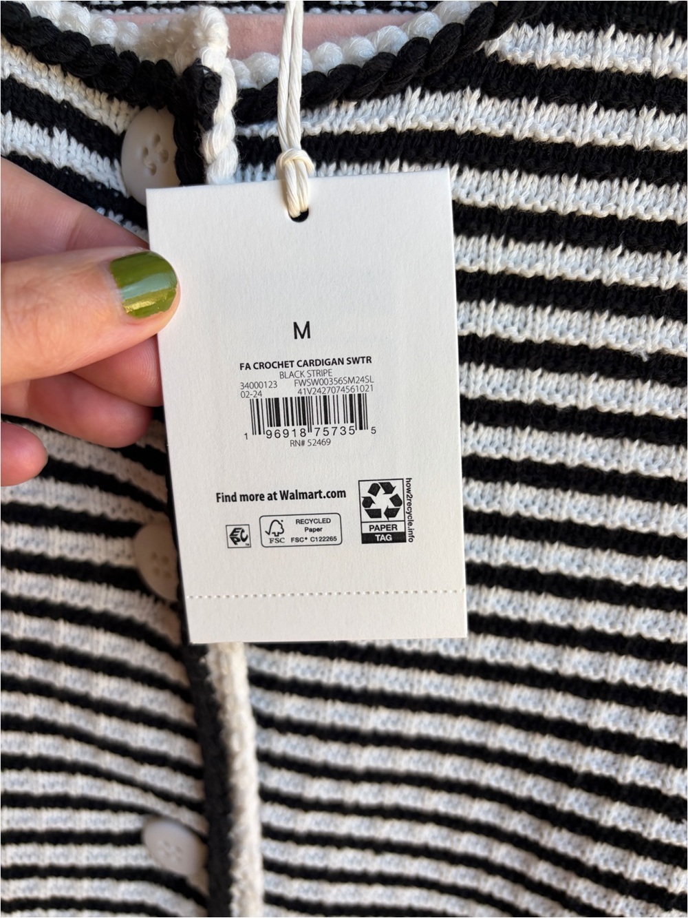 NWT Free Assembly Striped Crochet Cardigan Medium - Picture 6 of 7